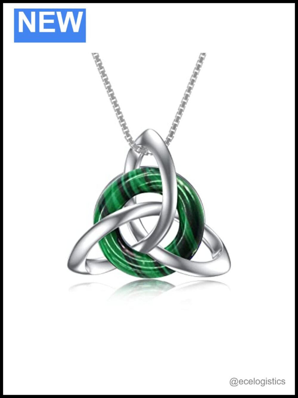 Sterling Silver Celtic Knot Necklace Trinity Pendant with Malachite Crystal